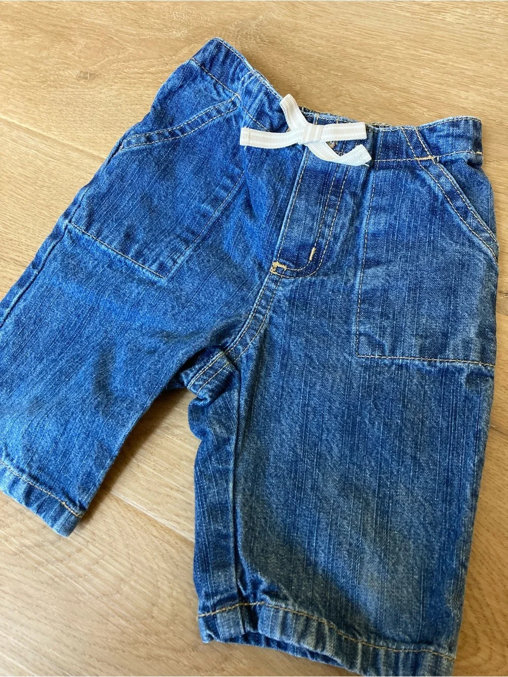 GAP Factory Blue Denim Baby Capris with White Bow and Stretch Waist